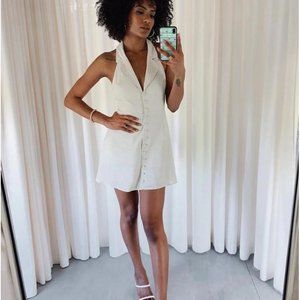 Princess Polly Linen Collar Flare Mini White Dress Sz 4